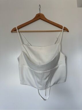 White Satin Cowl Neck Corset Crop Top - Women